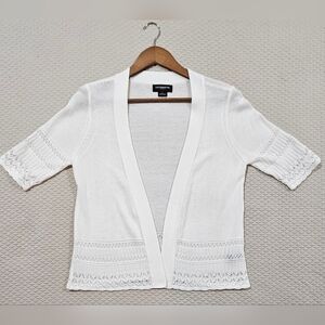 Liz Claiborne Career White Short Sleeve Open Front Knit Cardigan‎ Sweater Size L